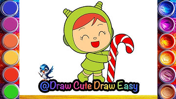 How to draw Nina from Pocoyo 💚🌸 | easy drawing and coloring for kids
