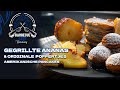 Pancakes, Originale Poffertjes und Zimt gezuckerte Ananas auf dem Drehspieß