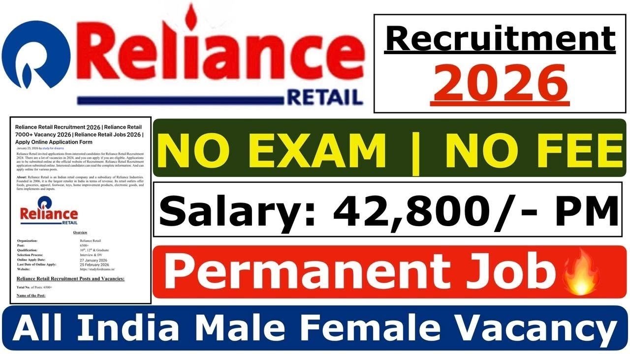 Reliance Retail Recruitment 2026 | Reliance New Vacancy 2026 | Reliance Jobs 2026 | Jobs भर्ती 2026