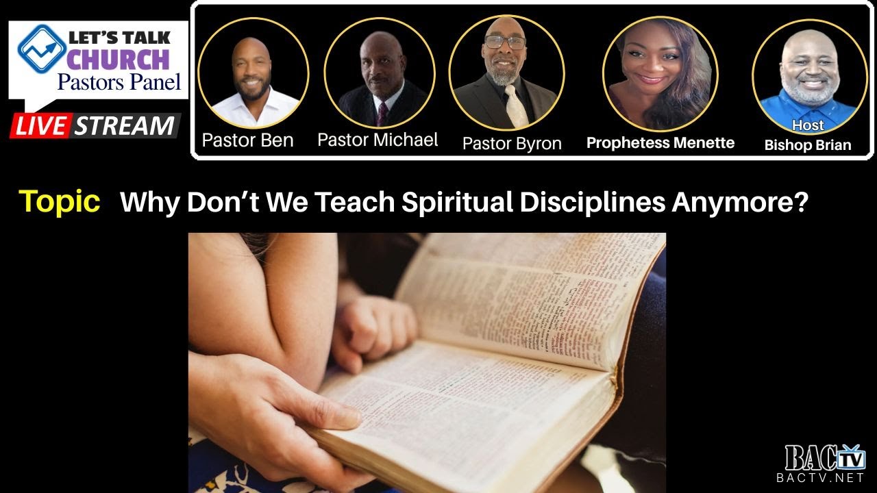 Let's Talk Church pastors panel and our topic is: Why Don’t We Teach Spiritual Disciplines Anymore?
In today’s fast-paced, convenience-driven culture, many churches emphasize inspiration, encouragement, and motivation—but what about spiritual formation? In this episode of Let’s Talk Church – Pastors Panel, we ask the hard but necessary question: Why don’t we teach spiritual disciplines anymore?

Spiritual disciplines such as prayer, fasting, solitude, study, confession, Sabbath, and simplicity were foundational practices in the early church and throughout Christian history. These disciplines were never meant to be religious routines, but pathways to intimacy with God, maturity in Christ, and resilience in faith.

Our pastors panel will explore:

How modern church culture shifted from formation to information

Why discipline is often misunderstood as legalism

The cost of shallow discipleship

How spiritual disciplines help believers remain grounded in a distracted world

Practical ways churches can reintroduce these practices with grace and balance

This conversation challenges both leaders and believers to move beyond Sunday-only faith and rediscover practices that shape hearts, renew minds, and produce lasting spiritual fruit.
📖 “Train yourself to be godly.” — 1 Timothy 4:7
Join us for a thoughtful, honest discussion that calls the church back to depth, devotion, and discipleship.
#LetsTalkChurch
#SpiritualDisciplines
#ChristianFormation
#BiblicalDiscipleship
#FaithBeyondSunday
#GrowingInChrist
#ChurchConversations
#PastorsPanel
#SpiritualMaturity
#DeepFaith