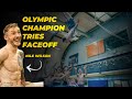 Olympic gymnast tries faceoff for the first time