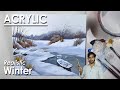 Realistic Winter Landscape Painting in Acrylic | Winter Lake Painting | step by step