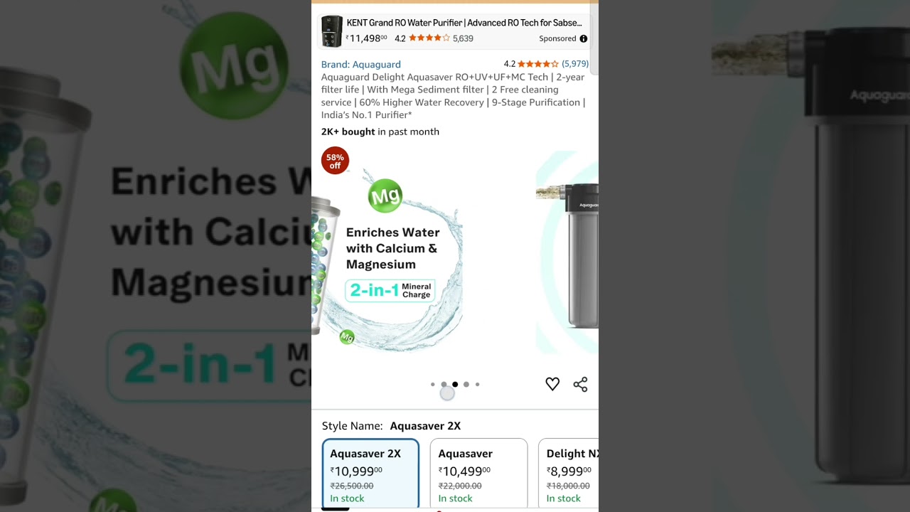 Aquaguard Delight Aquasaver RO+UV+UF+MC Tech | 2-year filter life | With Mega Sediment filter 