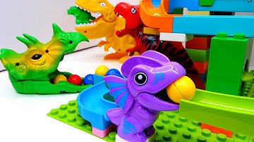 Satisfying Building Block coaster ☆ Marble Run ASMR funny dinosaurs Big Shark and Dinosaur