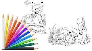 Disney Bambi:Bambi and Mom. Bambi with birds/How to color Bambi/Coloring Pages For Children/