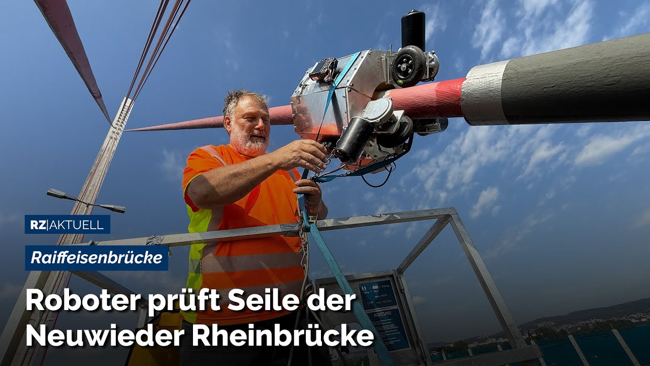 Roboter prüft Seile der Neuwieder Rheinbrücke