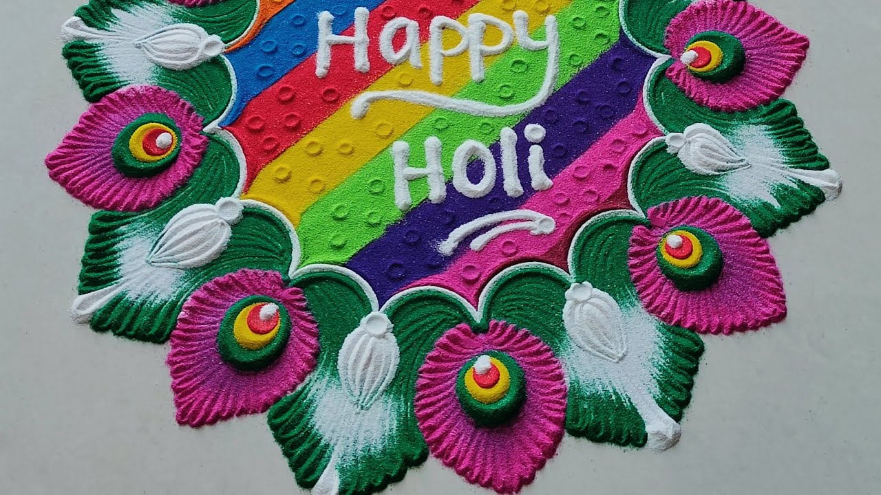 Iji Rangoli holi wala rangoli | colorful holi rangoli ka video | iji & simple 2023 ...