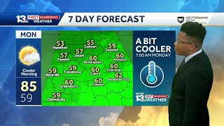 Alabama's weather forecast stays dry the next several days, with the coolest morning on Monday