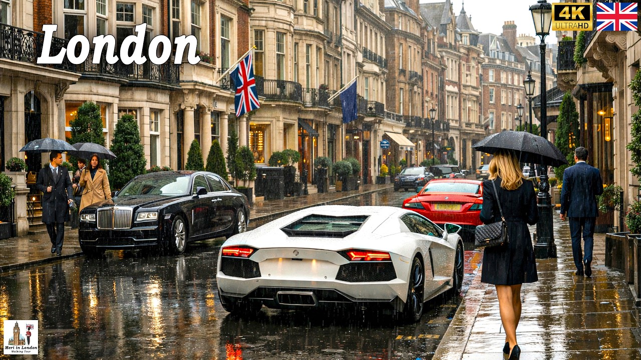 London's Ultra Expensive Neighborhood Rainy Walking Tour | How Rich People Live! True [4K]