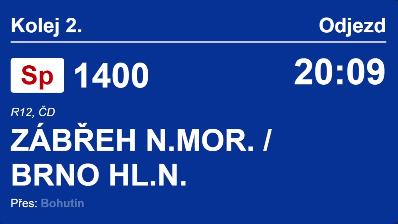 Hlášení Vlaku Sp 1400 | JESENÍK - BRNO | STANICE RUDA NAD MORAVOU