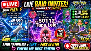 🔥 Welcome to Pokémon GO LIVE RAID INVITES Today we are doing: ⚡ Tapu Lele Raids ⚡ Latios Legendary