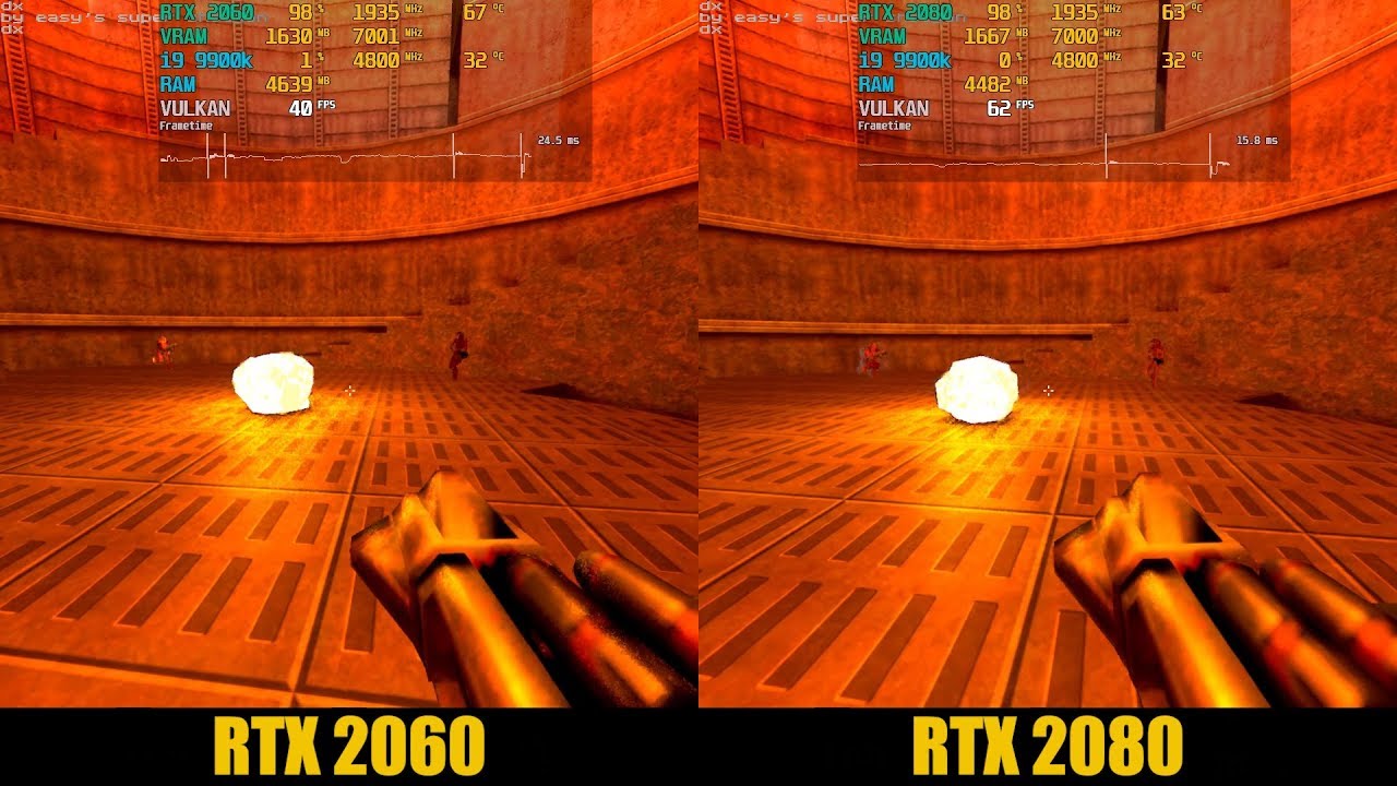 Q2VKPT - RTX 2060 vs RTX 2080 1080p Performance Comparison (Quake 2 ray tracing)