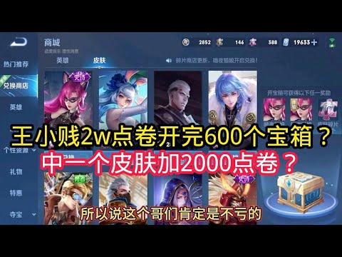 王小贱：王小贱2.1w点卷开完600个宝箱？中一个皮肤加2000点卷？暗夜猫娘就这样出了？【王者荣耀】