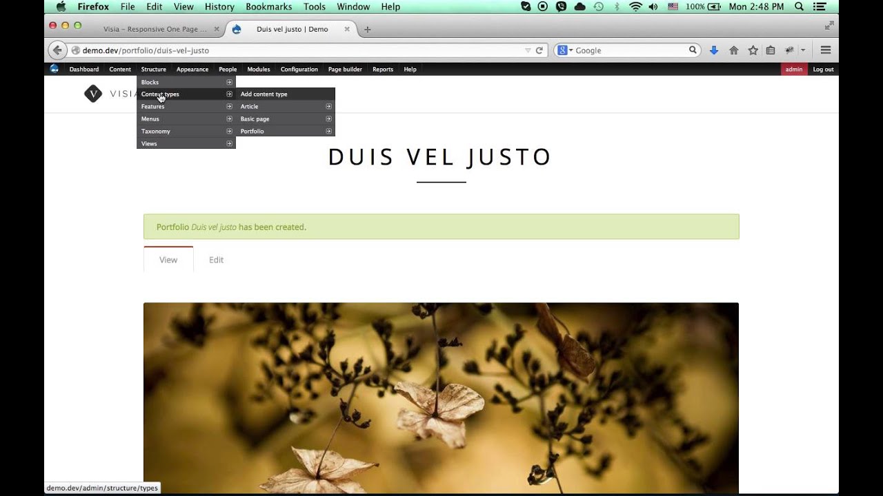 Visia Drupal Page builder Configure OnePage - YouTube