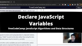 Declare JavaScript Variables (Basic JavaScript) freeCodeCamp tutorial