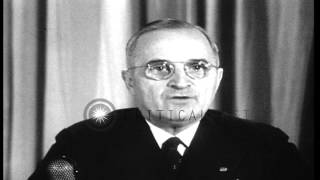 President Harry S. Truman announces the surrender of Germany, ending World War II...HD Stock Footage