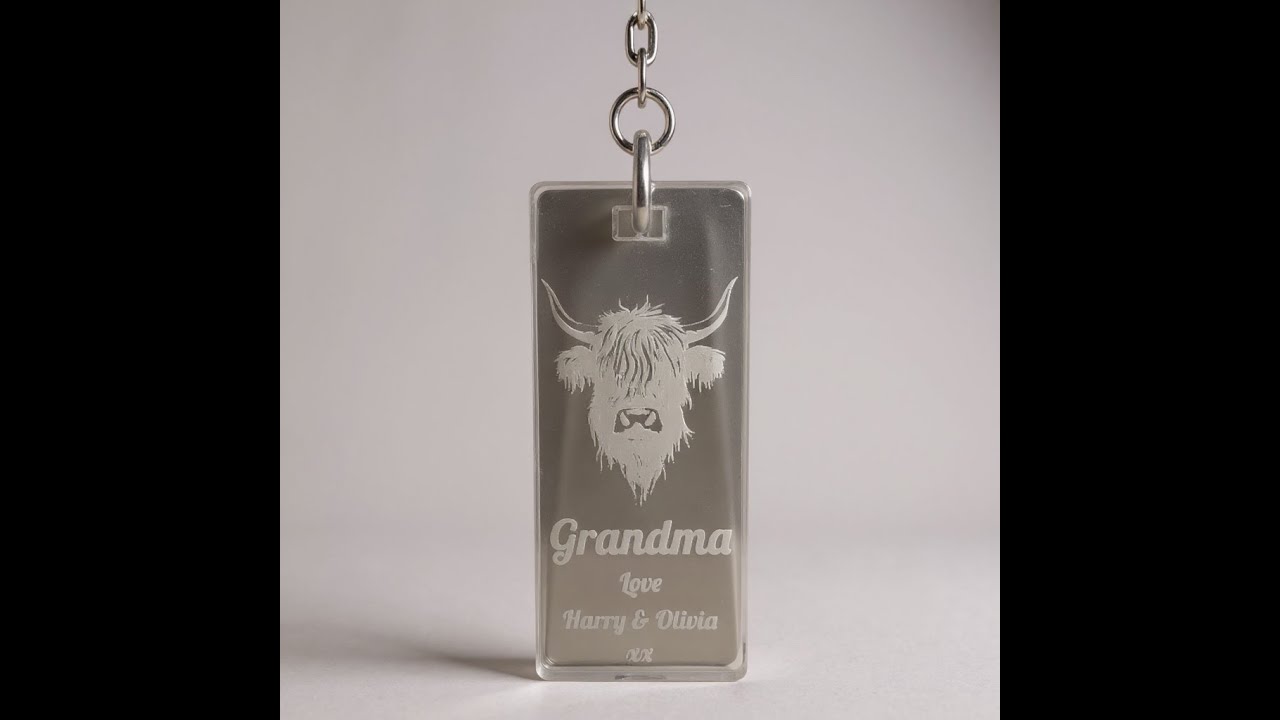 Personalised rectangular slim highland cow acrylic keyring