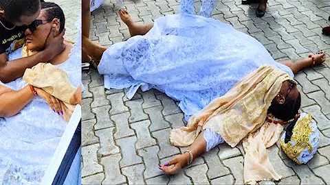 Heartbreaking! See When Nkechi Blessing Sunday Collapse On The Floor At Her mother’s Burial