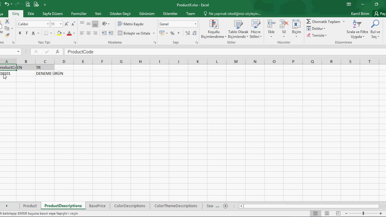 Nebim V3 Ürün Kartlarının Excel Dosyasından Aktarılması