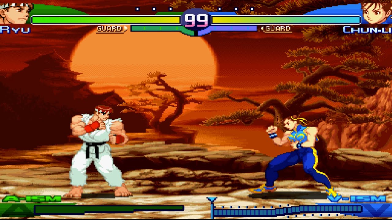 Ryu vs Chun-Li! Street Fighter Alpha 3 CPU vs CPU - YouTube