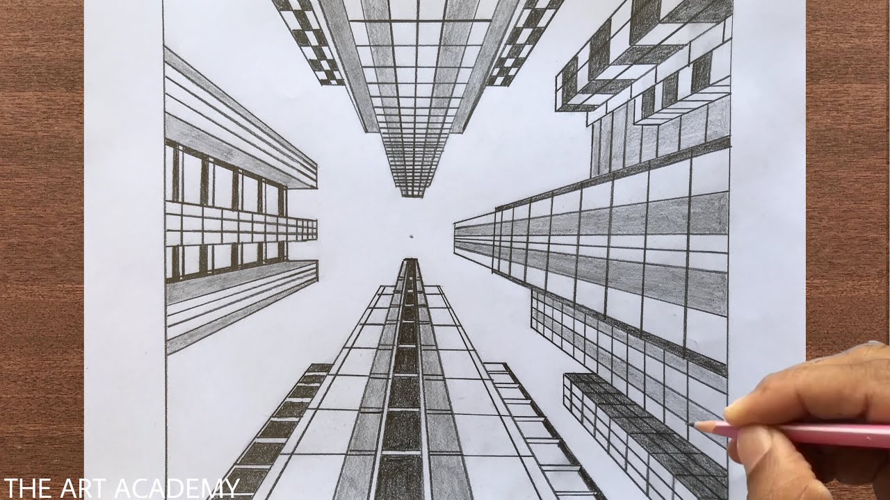 How to Draw Easy Buildings and Sky in One Point Perspective - Really Easy  Drawing Tutorial