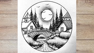 How to drawing amazing waterways moonlight circle scenery