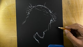 Drawing Jesus on Black Paper | White Pencil Portrait