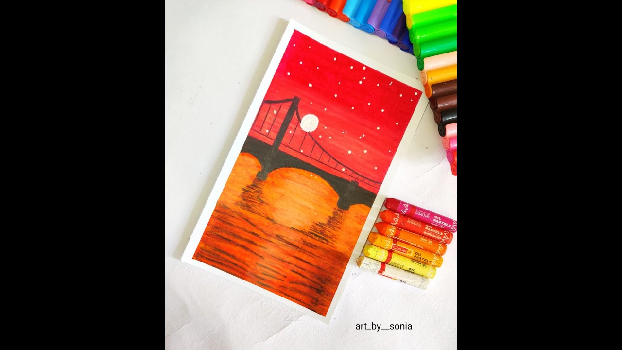 Oil Pastel Drawing | Easy Oil Pastel Art | Bridge Drawing | Oil Pastel Drawing for Beginners