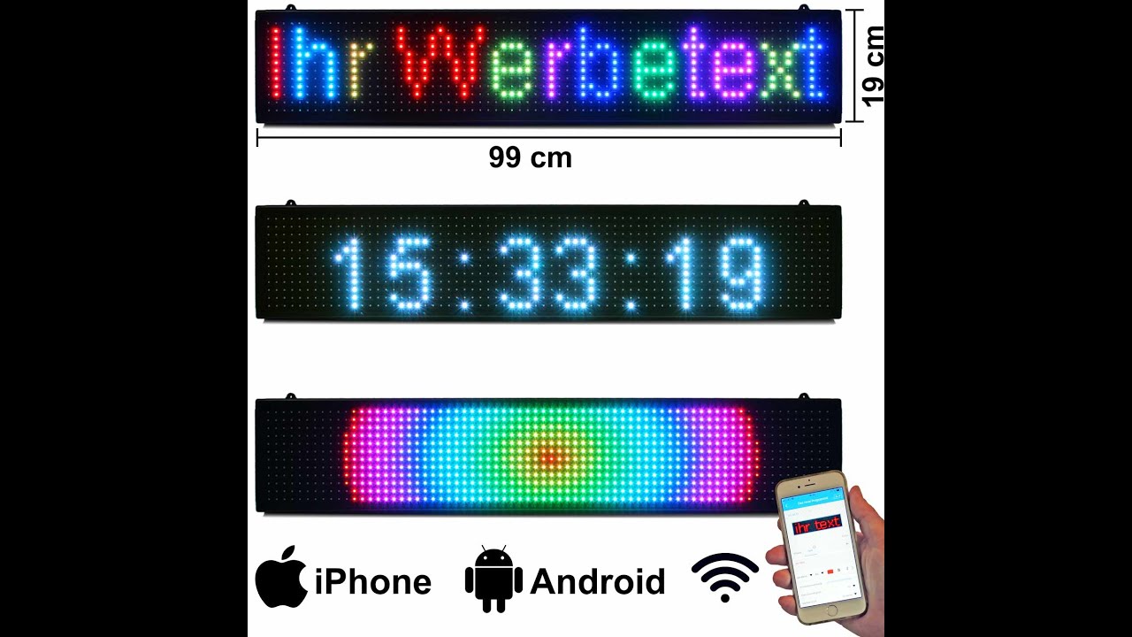 LED-Laufschrift Reklame RGB Multicolor Display I 67 x19 cm 1024 Pixel I  WiFi programmierbar per App & Windows günstig kaufen I LED-Fashion Berlin