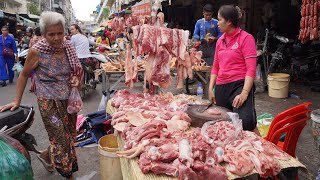 Phsa Tuol Sangke Morning Food Market Scene - Activities of Vendors, Buyer Selling &amp; Buying Some Food