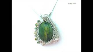 Demantoid Garnets & Green Opal Cats Eye Very Rare & Unique Combination