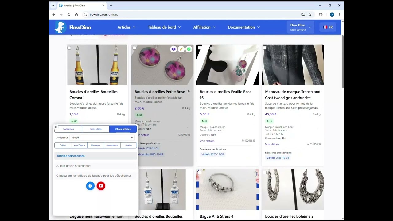 Comment choisir les articles sur FlowDino