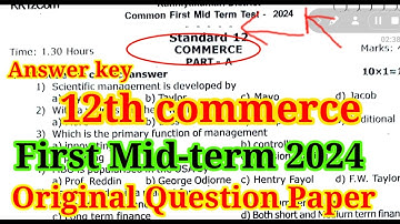 12th Commerce First Mid Term Question paper 2024 | Important  | 12th Commerce 1st Mid-Term 2024