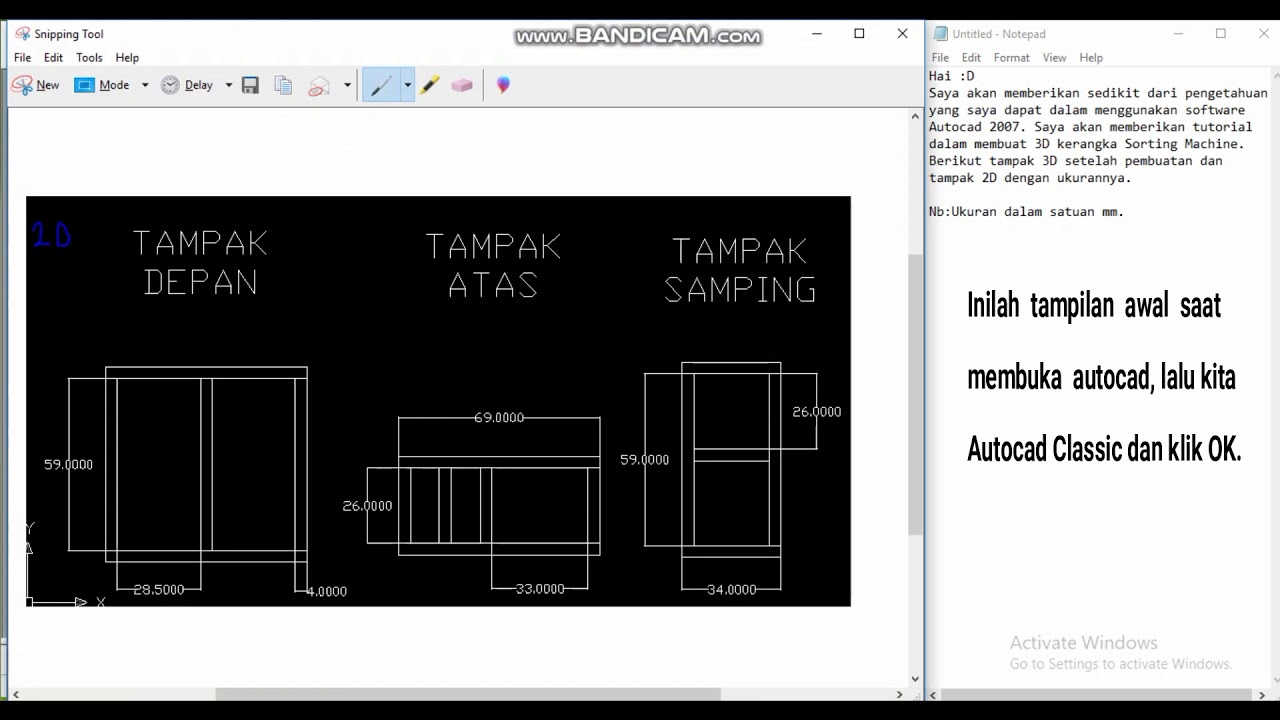 Tutorial Dasar Autocad 2007 Membuat 3D kerangka  Sorting 