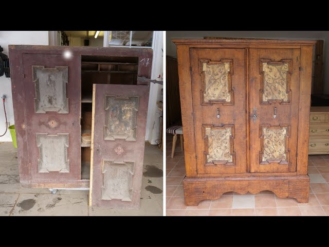 Restaurierung Miesbacher Bauernschrank, Restoration of a Bavarian rustic  cupboard - YouTube