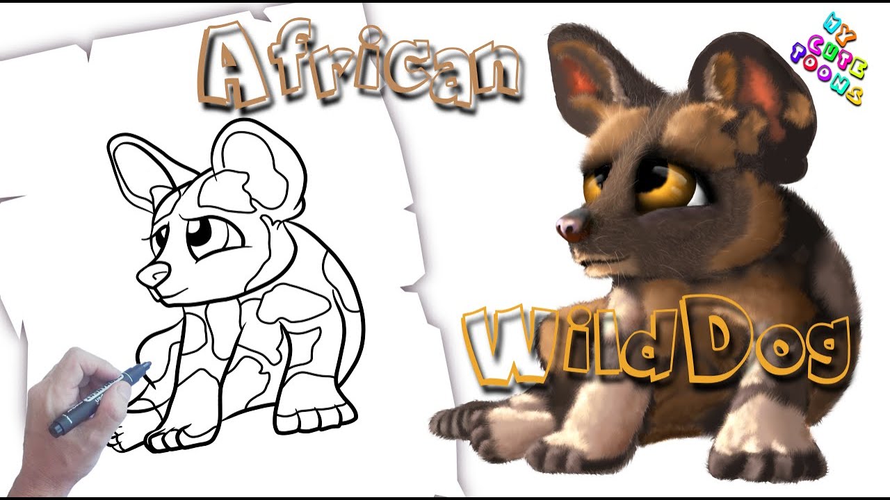 African Animals: How to Draw an African WildDog Puppy | Easy - YouTube