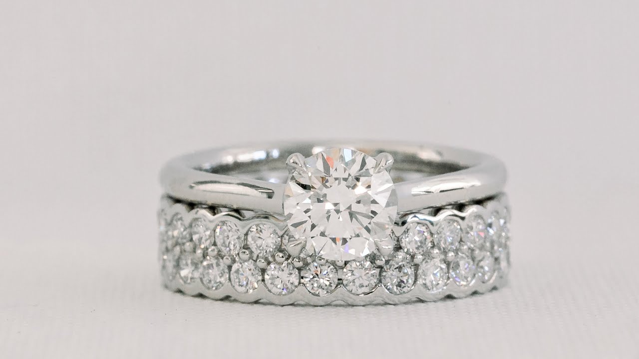 1 ct Round Lab Diamond Solitaire with Double Row Bezel Eternity Band in Platinum | Ada Diamonds