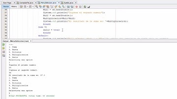 [JAVA] Menú de opciones, funciones básicas de una calculadora suma, resta, división y multiplicación