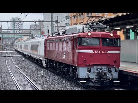 【651系OM202編成  KY廃車回送】国鉄EF81形139号機＋JR東日本651系1000番台OM202編成が北千住駅を通過するシーン（配9145レ）2022.4.15