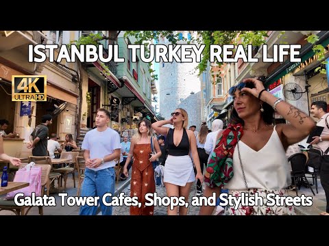 Istanbul Turkey 2025 Real Life Around Galata Tower Cafés Shops And Stylish Streets 4K