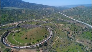 Huge Spiral Tehachapi Loop Train in California. USA