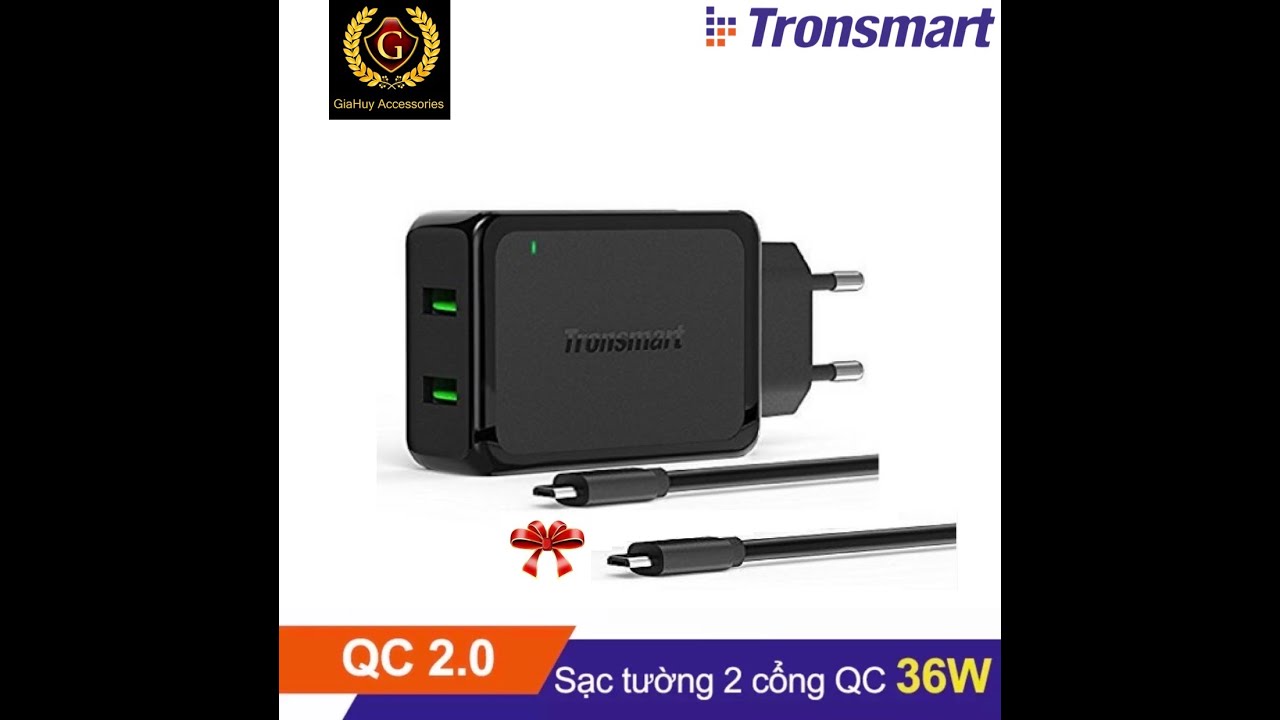 Sạc TRONSMART WC2F 36W 02 cổng Quick Charge 2.0