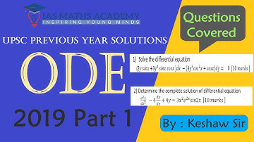 Ordinary Differential Equation | UPSC PYQ Solutions | 2019 (Part1) #UPSC #mathoptional #PYQ_SOLUTION