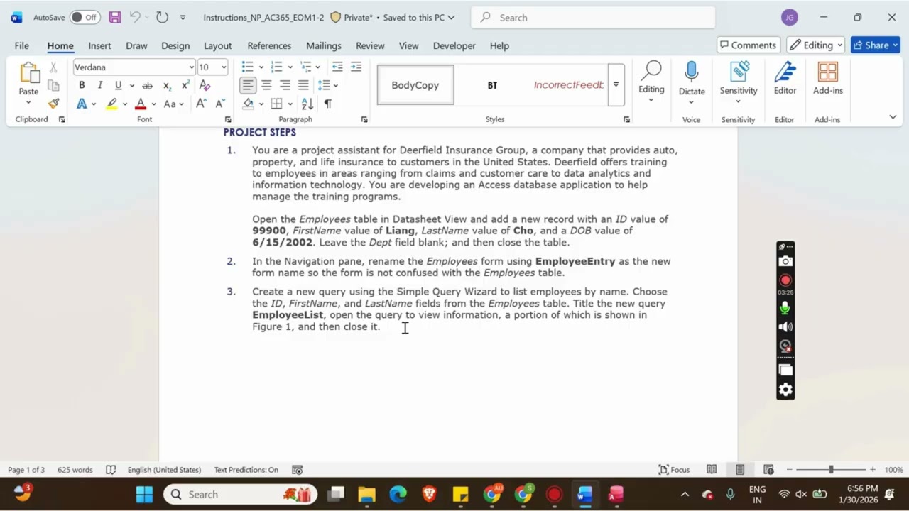 New Perspectives Access 365 | Module 1: End of Module Project 2 | Deerfield Insurance Group