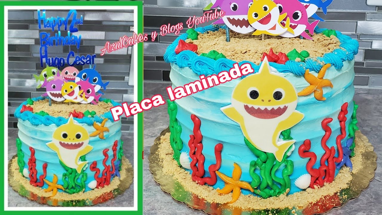 Baby Shark Pastel 3 Leches Con Placa Relleno de flan con fresas - YouTube