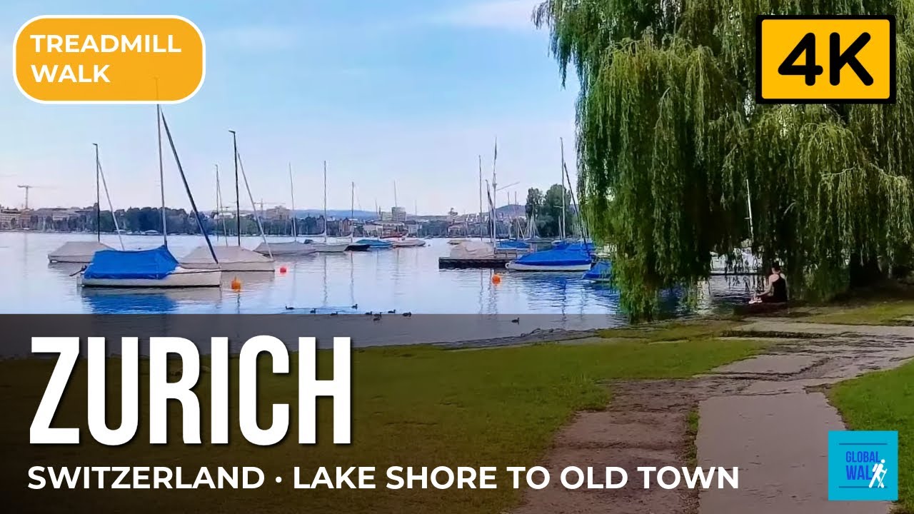 Zurich 4K Morning Walk — Lake Zurich Shore to Old Town, Switzerland