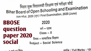 BBOSE EXAM QUESTION PAPER JUNE 2020 || 10TH CLASS SOCIAL SCIENCE question paper 2020 || VVI QUESTION