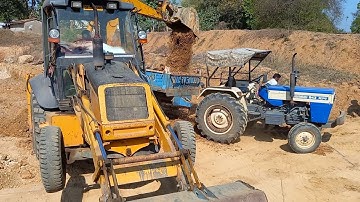 JCB Backhoe Making Village Pond And Loading Mud In Mahindra Yuvo 415DI | Swaraj 735FE | Jcb Tractor
