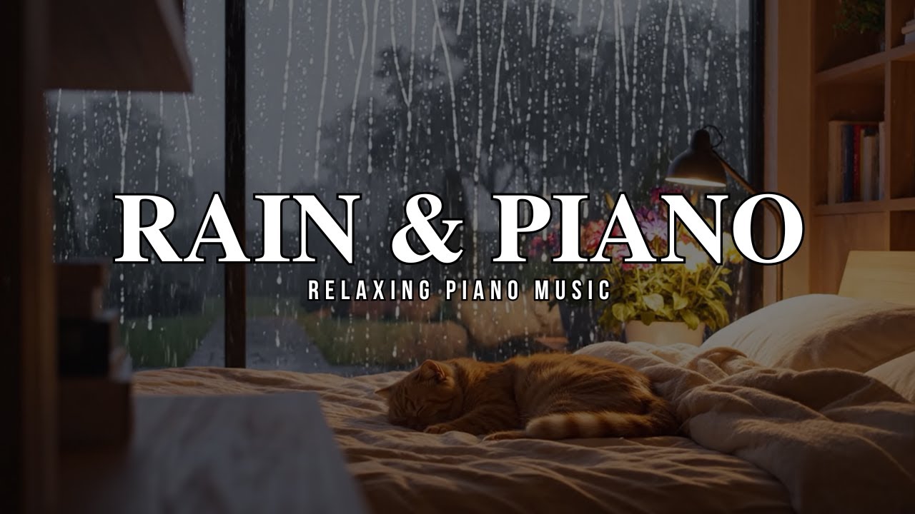 (No Ads) Rain & Soft Piano for Deep Sleep — Cozy Cat Bedroom Ambience ASMR