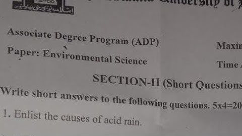Environmental science Past Paper ADP IUB 2024-2028  | First Semster IUB ADP PAST PAPER